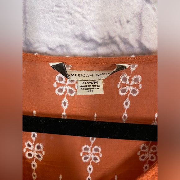 American Eagle Rust Orange Boho Embroidered Peasant Blouse Size M - Picture 4 of 8